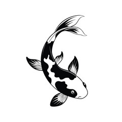 A black and white vector silhouette of a koi fish against a white background.