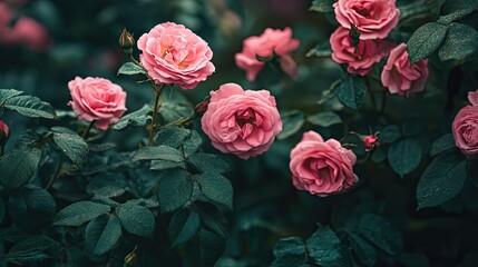 Pink Roses in a Lush Garden