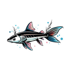 A vector silhouette of a swordtail fish against a white background.