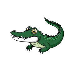 A cartoon alligator with a toothy grin and large, yellow eyes.