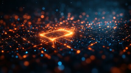 Fototapeta premium Glowing Orange Square on a Dark Blue and Orange Bokeh Background