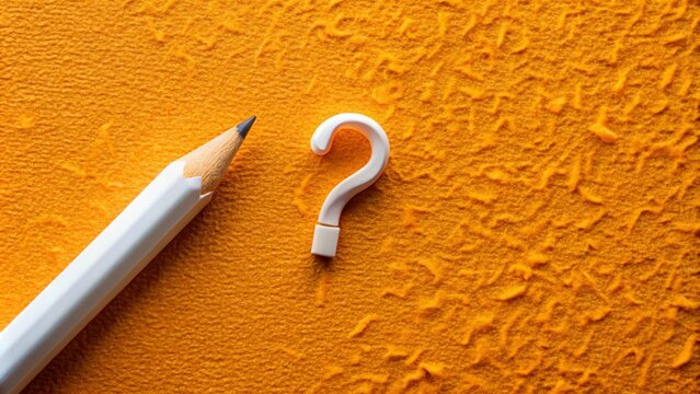 Orange background rubber question mark with pencil