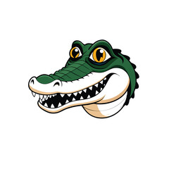 Cartoon illustration of a gator's head with a toothy grin and large eyes.