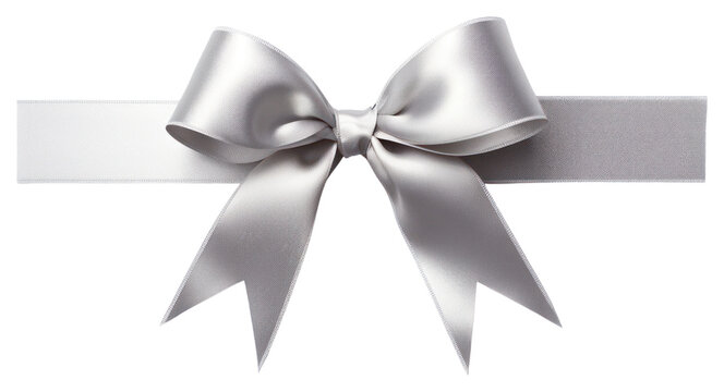 PNG  Elegant silver ribbon bow decoration