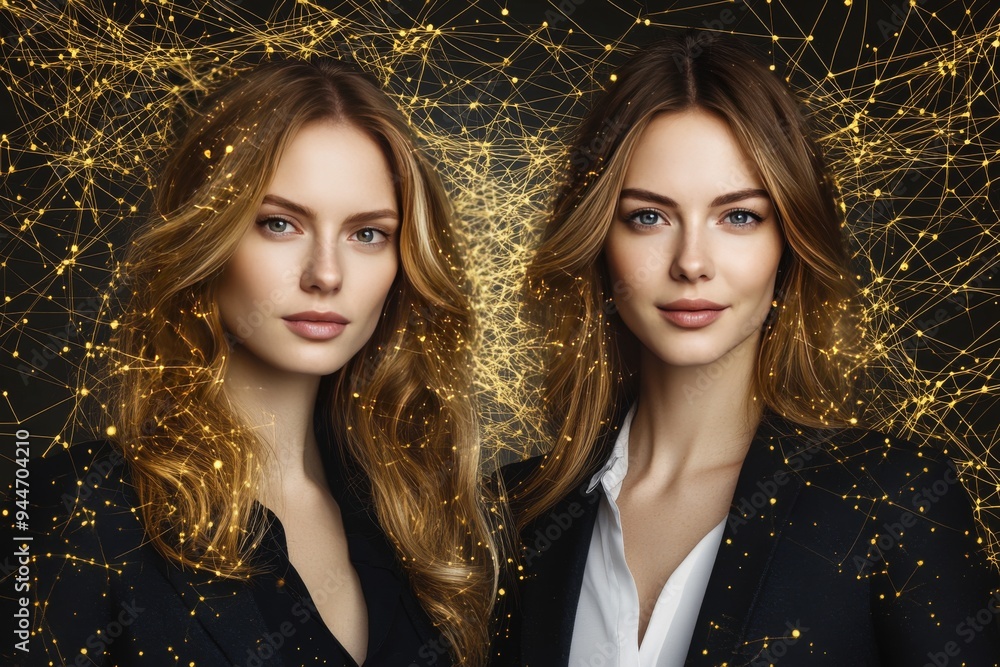 Poster intellectual symmetry a portrait of two individuals embodying cognitive harmony and connection illum