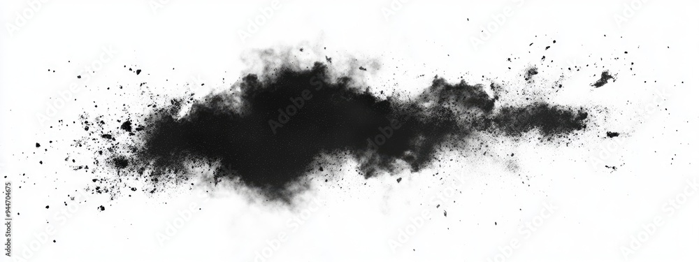 Aufkleber black particles explosion isolated on white background in a 3d cartoon rendering abstract dust overl
