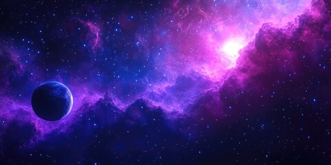 Space background featuring a 3D cartoon rendering of a star nebula cosmic texture and deep universe elements This serene night scene showcases a dark field with a glowing gradient and spherical in