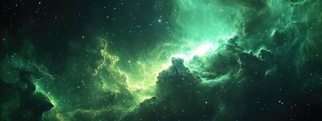 Obraz premium Green space star nebula in space background rendered as a 3D cartoon Digital painting