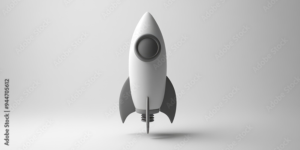 Aufkleber monochrome illustration of a rocket icon in a 3d cartoon rendering against a white background