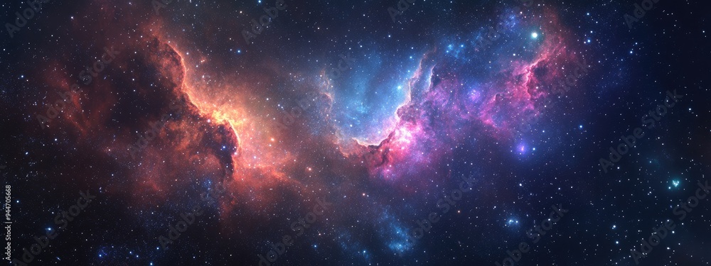Poster Rendering of a 3D cartoon depiction featuring a star field and a nebula in the depths of space