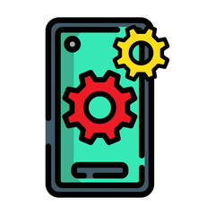 Colored outline mobile setting icon logo vector illustration design, for smartphone features theme design
