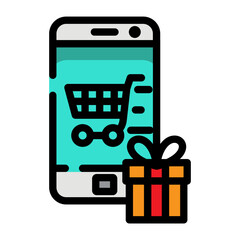 Colored outline online shopping icon logo vector illustration design, for smartphone features theme design