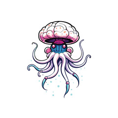 A cute alien with a large mushroom head and many arms.