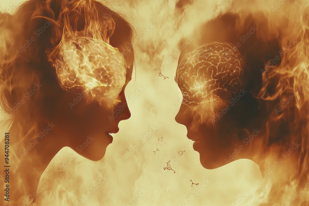 Aufkleber fiery cognitive conflict an intense artistic depiction of two minds engaged in a heated argument vis
