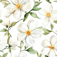 Obraz premium white flowers watercolor seamless patterns.