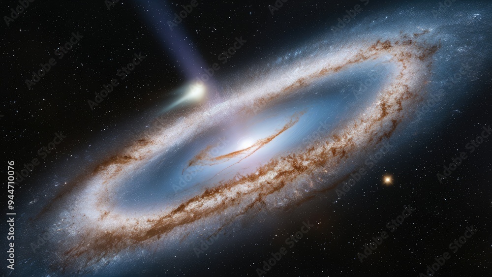 Wall mural formation of a galaxy featuring a highly luminous active nucleus in vast cosmic space