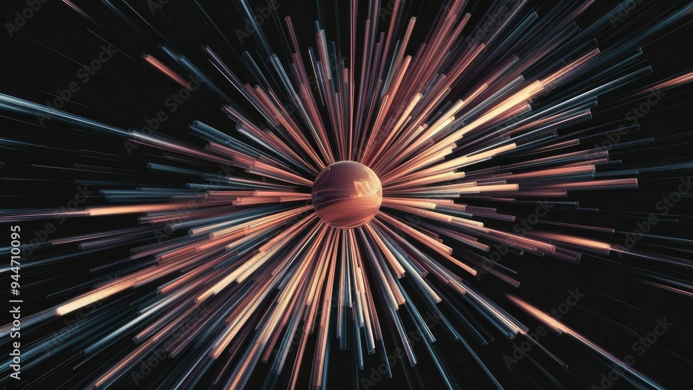 Poster fractal background with abstract light streaks and space for text