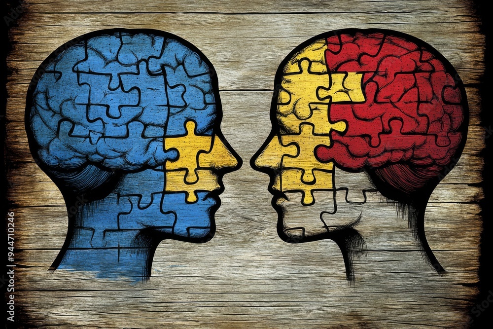 Poster puzzle brained man a conceptual artistic illustration of a mans head composed of puzzle pieces highl