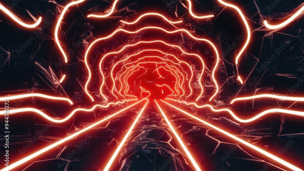 Poster futuristic 3d abstract render featuring glowing wavy lines and geometric shapes