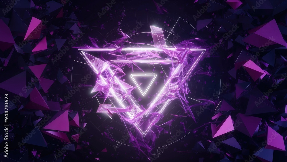 Poster futuristic abstract dark purple polygon background with distorted triangular design - 3d rendering