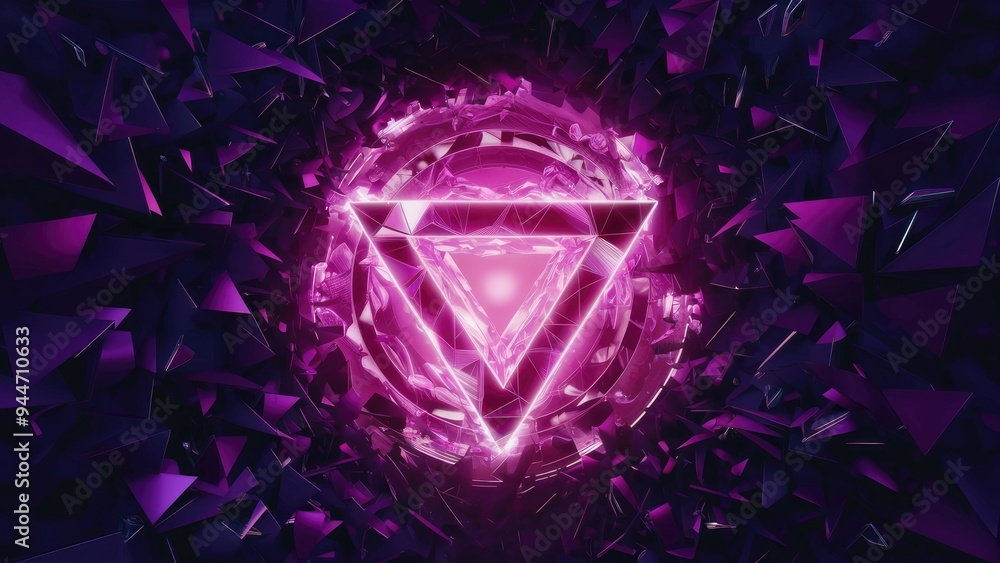 Poster futuristic abstract dark purple polygon background with distorted triangular design - 3d rendering