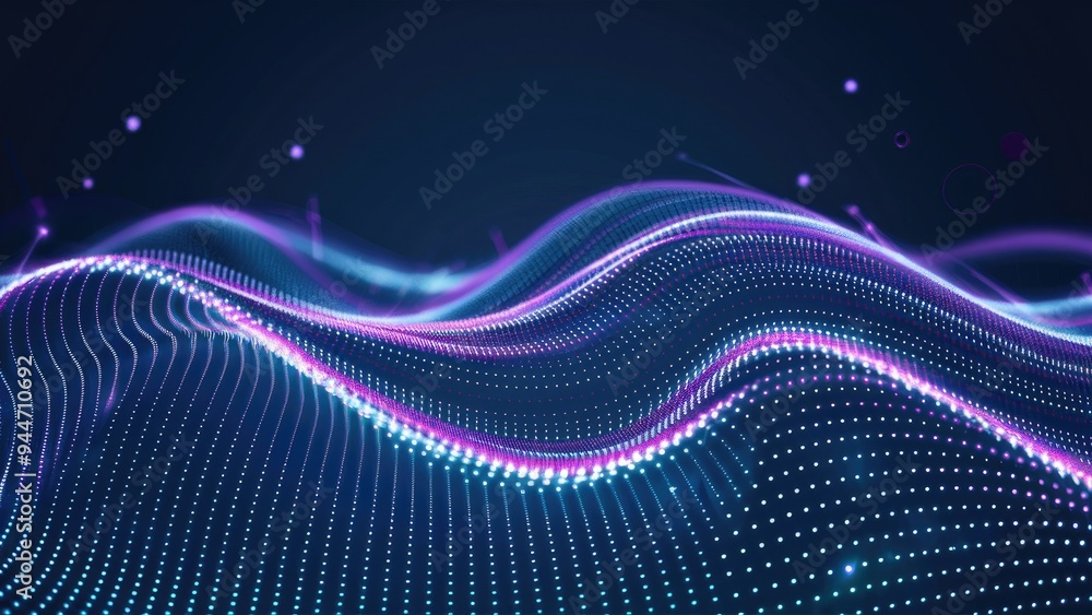 Poster futuristic abstract dot wave. digital particle wave technology background. colorful musical wave on 