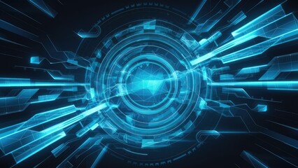 Fototapeta premium Futuristic Abstract Design Featuring Polygonal Shapes on a Dark Blue Background - 3D Digital Technology Concept Illustration.