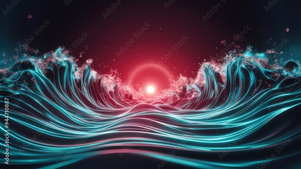 Poster futuristic abstract wave background with 3d particles