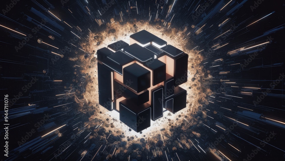 Aufkleber futuristic dark cube abstract design for product and packaging display. versatile template featuring