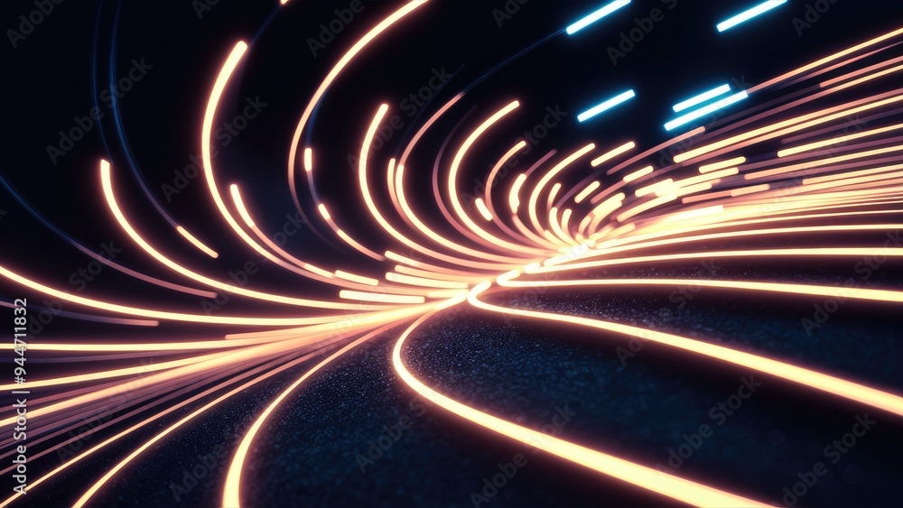 Poster futuristic abstract background featuring glowing particles creating dynamic curved lines in 3d illus