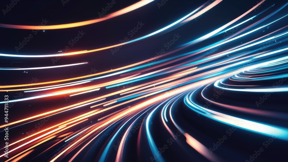Poster futuristic abstract background featuring glowing particles creating dynamic curved lines in 3d illus