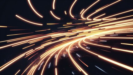 Futuristic abstract background featuring glowing particles creating dynamic curved lines in 3D illustration