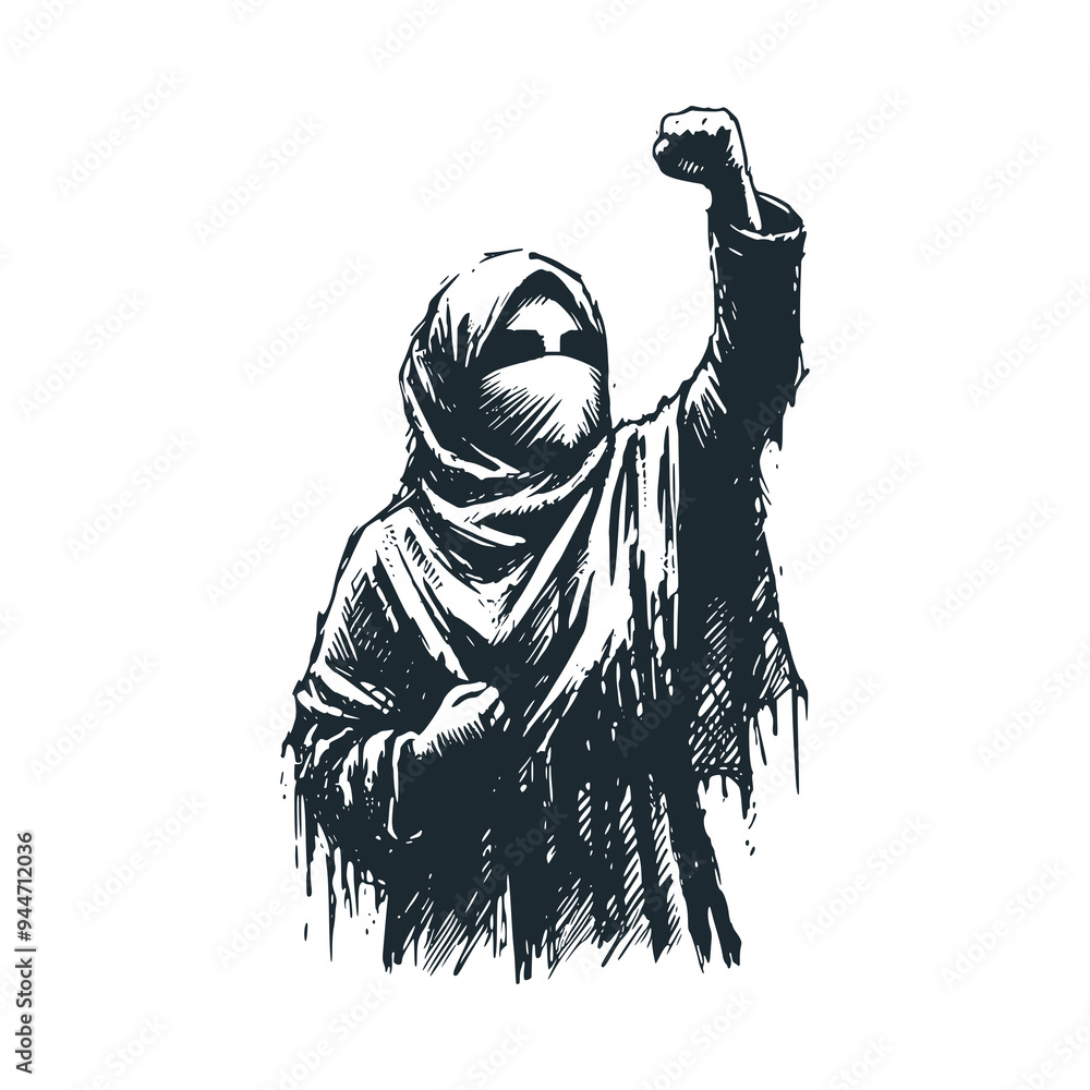 Wall mural The resistance muslim lady. Black white vector logo illustration
