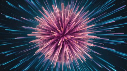 Obraz premium Futuristic abstract dynamic particle explosion featuring vertical lines, immersive 3D illustration.