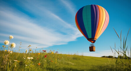 Fototapeta premium Low angle view of hot air balloons against blue sky