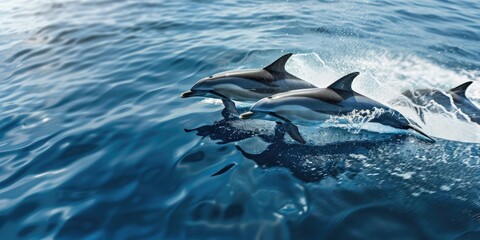 Fototapeta premium Striped dolphins frolicking in the vibrant blue ocean