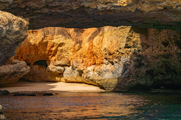 The cliffs and rocks at the coast of Algarve, Portugal.