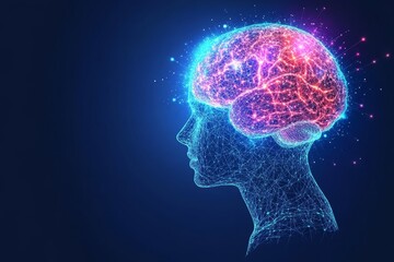 Neon Brainwaves A Futuristic Artistic Illustration of a Human Brain with Glowing Neon Patterns Representing Advanced Cognitive Processes and Digital Thought