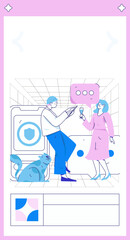 Virtual characters social communication concept business flat vector hand drawn illustration
