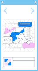 Virtual characters social communication concept business flat vector hand drawn illustration
