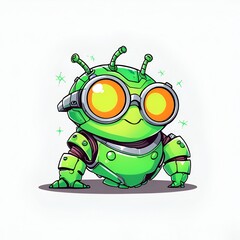 Cute Green Robot with Goggles
