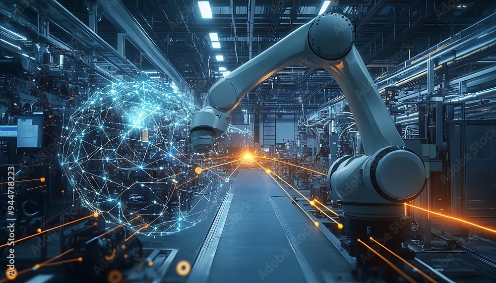 Poster Smart Factory Integrated with Neural Network and Connected Robots Through Glowing Digital Lines