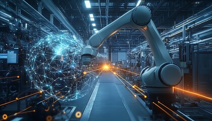 Smart Factory Integrated with Neural Network and Connected Robots Through Glowing Digital Lines