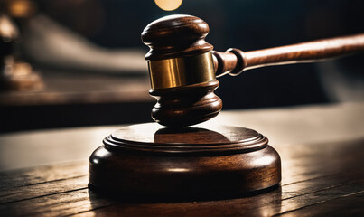 A wooden gavel rests on its block, ready to be used in a courtroom