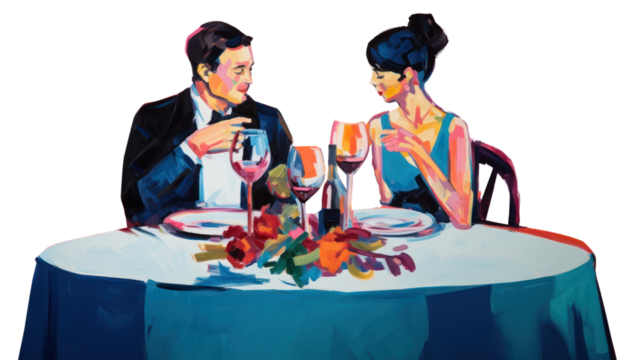 PNG Man and woman dinner in valentine painting adult togetherness. - Powered by Adobe