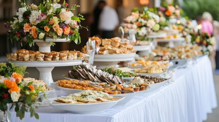 Envision a buffet table at a grand wedding reception.