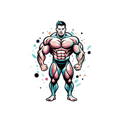 Silhouette of a muscular man with colorful accents.