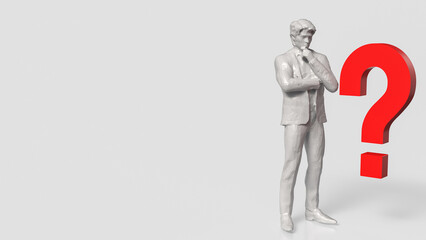 The  white man figure and red question symbol for  background  3d rendering..
