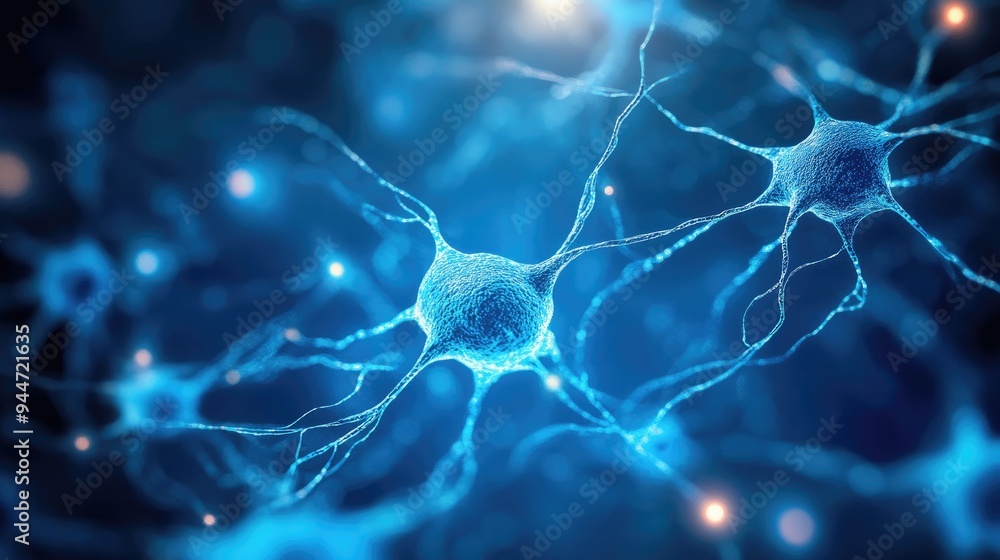 Poster abstract representation of neural connections against a blue backdrop technological design element r