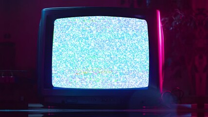 green screen (chroma key) old retro CRT TV monitor with RGB glitch animation, abstract zoom-out motion overlay - Powered by Adobe